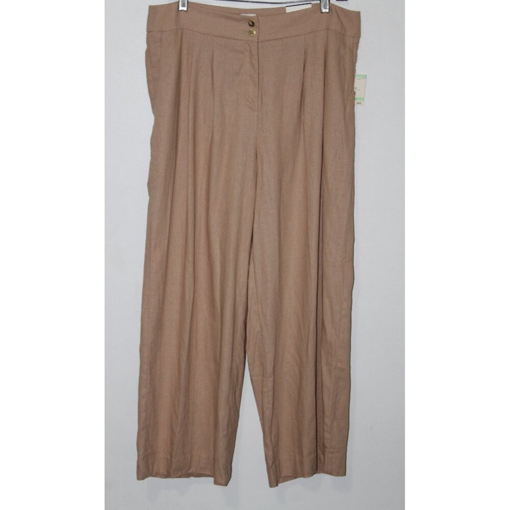 Anne Klein Womens Sand Color Linen Blend Wide Leg Crop Pants 8 NWT